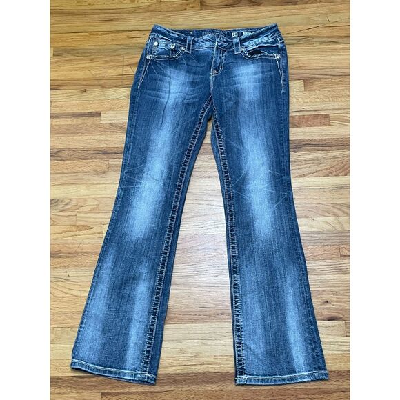 Miss Me Easy Women's 28 Blue Jeans Denim Cotton Boot Cut Leg Western Embellished - Picture 1 of 12